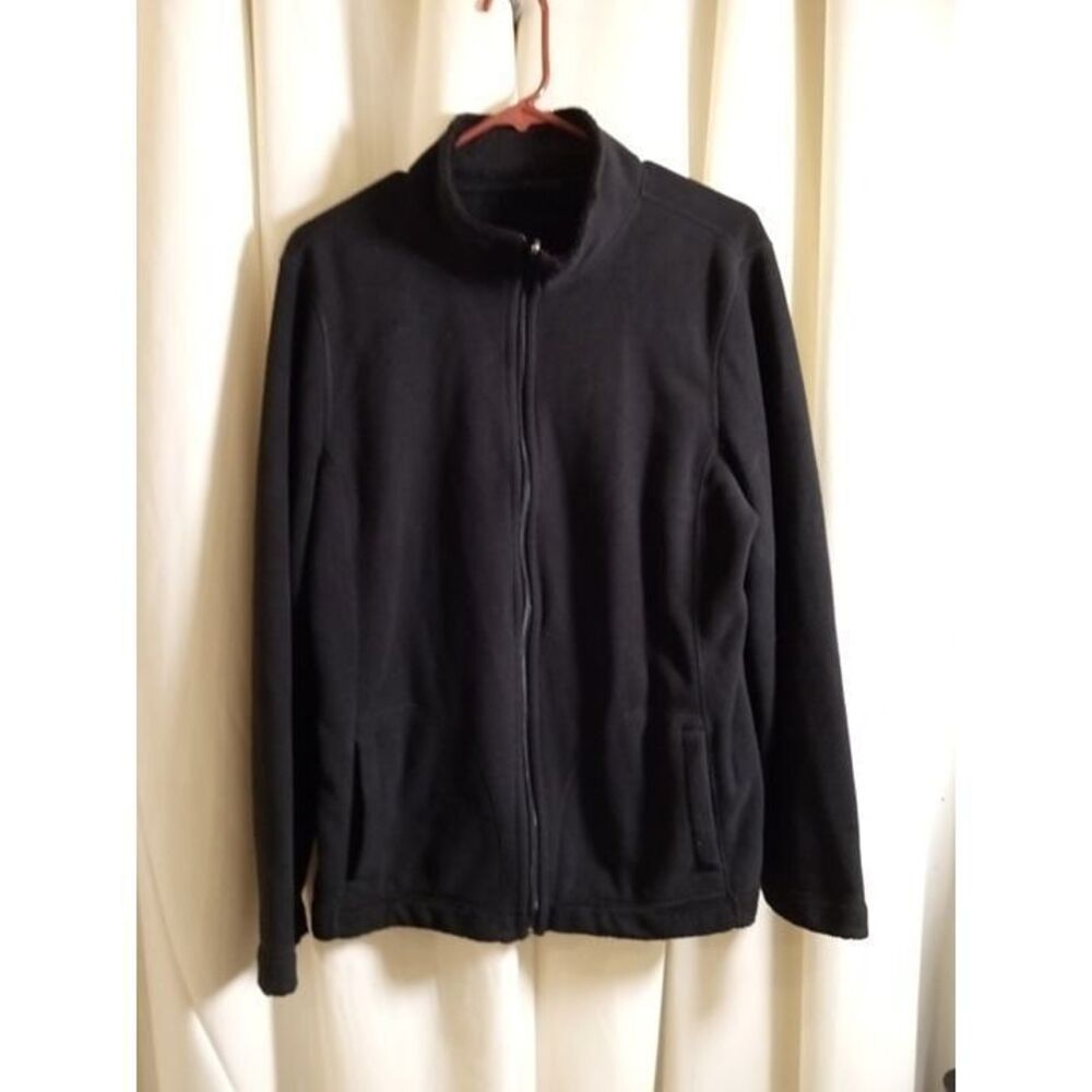 Basic Editions Women's Black Fleece Full‎ Zip Long Sleeve Sweater